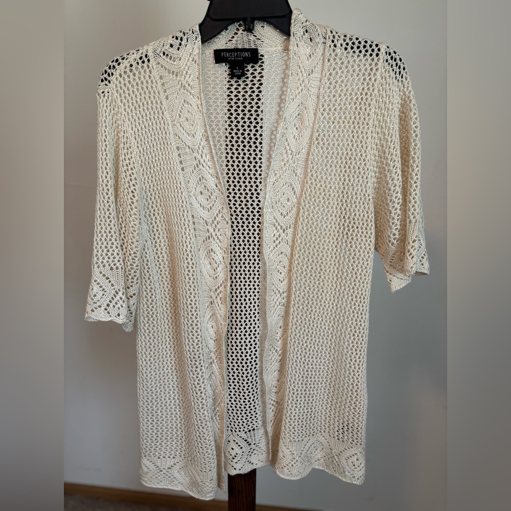 Perceptions Cream Open-Knit Cardigan